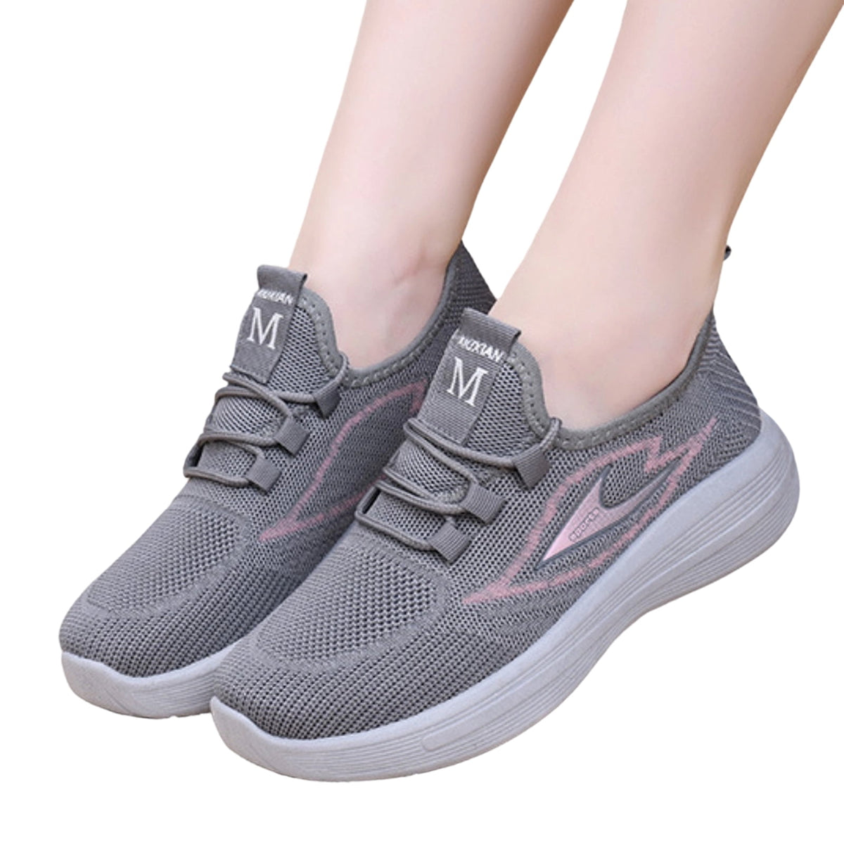 Domzle Women's Sneakers Breathable Lightweight Walking Shoes Running Shoes Non Slip Tennis Fashion Casual Sneakers Gray